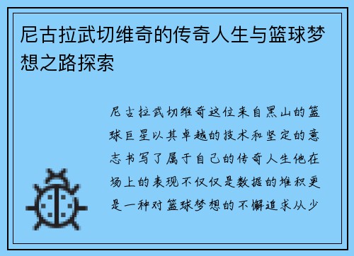 尼古拉武切维奇的传奇人生与篮球梦想之路探索